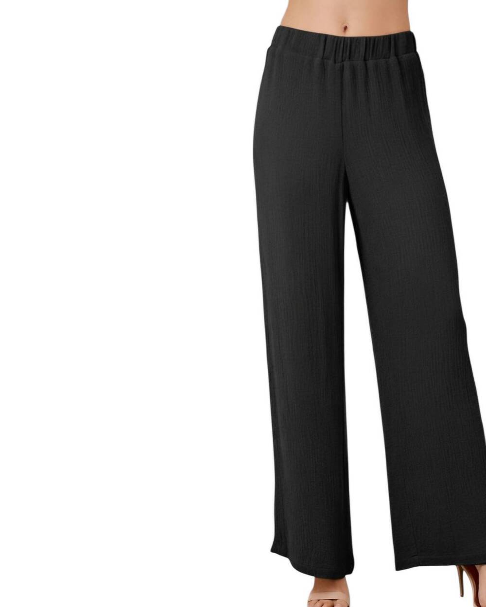 NEW MAVEN WEST textured crinkle wide-leg pants in black